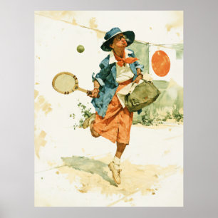 Whimsische Vintage-Tennis-Lady Poster