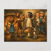 Whimsische Vintage-Weihnachtselfen-Ölgemälde