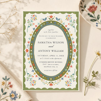 Whimsische Volksblumen-Vögel-Hochzeitseinladung Einladung