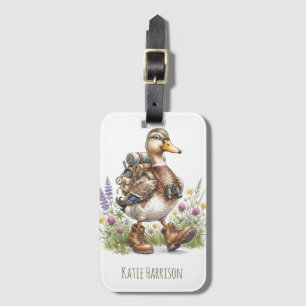 Whimsische Wandervogel-Illustration mit Rucksack Gepäckanhänger