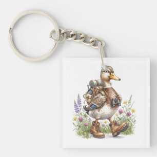 Whimsische Wandervogel-Illustration mit Rucksack Schlüsselanhänger