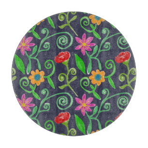 Whimsische Wasserfarbe-Floral Navy Blau Schneidebrett