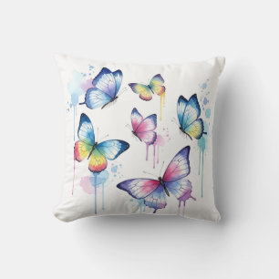 Whimsische Wasserfarbe Pastell Schmetterling Drip Kissen