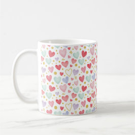 Whimsische Wasserfarben-Herzen und goldener Glitte Kaffeetasse