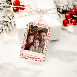 Whimsische Weihnachtsgirlande & Schleifen Fotokart Geschenkanhänger
