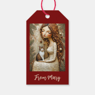 Whimsische Weihnachtskatze Winterfee Kunstkarte Geschenkanhänger