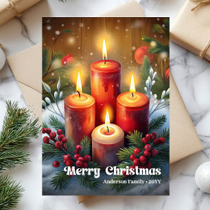 Whimsische Weihnachtskerze rustikaler Kiefernkranz Feiertagskarte