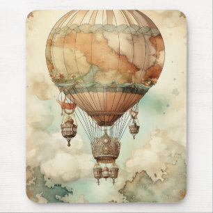 Whimsische Welt-Globus-Ballon Antique Teal Mousepad