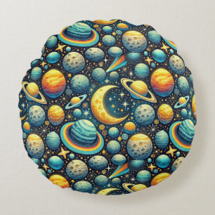 Whimsische Weltraums Szene Rundes Kissen