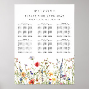 Whimsische Wildblumen-Hochzeit Sitzordnung Poster