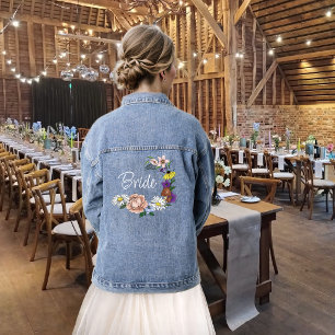 Whimsische Wildblumen Schmetterling Pilz Jeansjacke