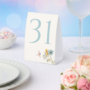 Whimsische Wildblumen-Wiesen-Hochzeitstisch-Nummer Tischaufsteller