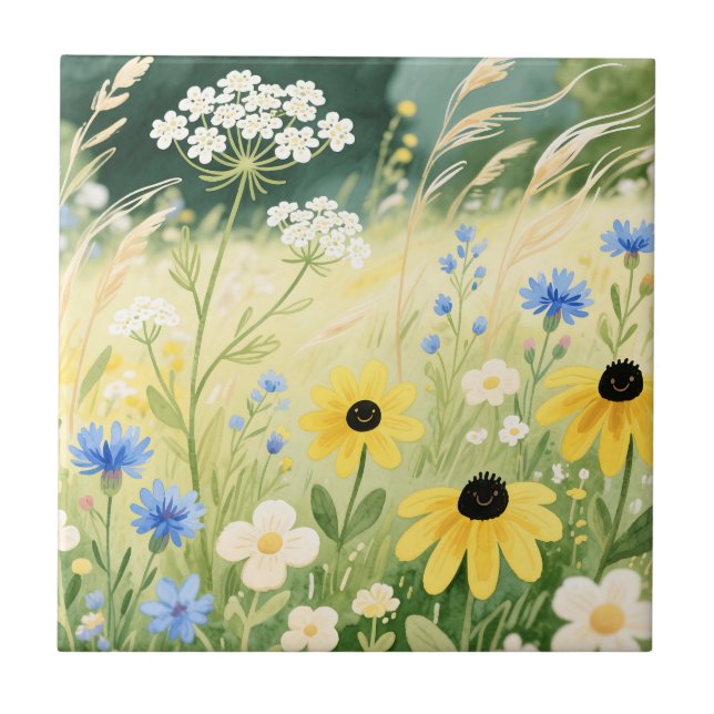 Whimsische Wildblumenwiese  Fliese (Vorderseite)
