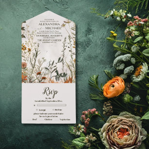 Whimsische Wildblumenwiese-Hochzeit All In One Einladung