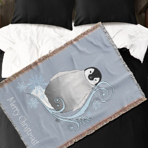 Whimsische Winter-Pinguin-Art-Nouveau-Schneeflocke Decke