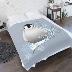 Whimsische Winter-Pinguin-Art-Nouveau-Schneeflocke Fleecedecke