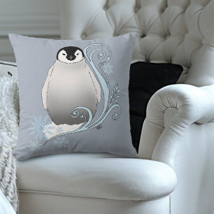 Whimsische Winter-Pinguin-Art-Nouveau-Schneeflocke Kissen