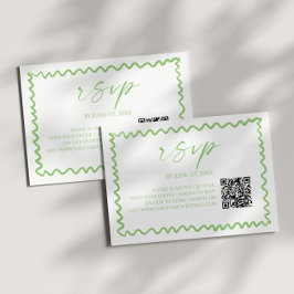 Whimsische Zitrus-Grüne Wellen-Rand-QR-Code-Hochze RSVP Karte