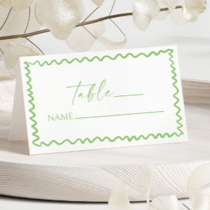 Whimsische Zitrus-Grüne Wellige Rand-Hochzeit Platzkarte
