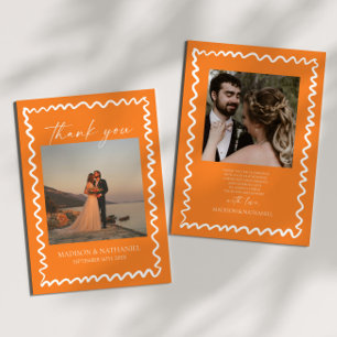 Whimsische Zitrus-Orange-Wellige-Rand-Hochzeit Dankeskarte