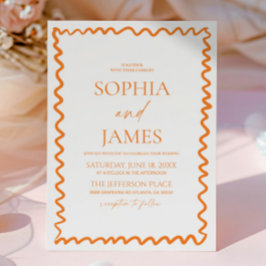 Whimsische Zitrus-Orange-Wellige-Rand-Hochzeit Einladung