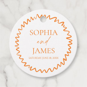 Whimsische Zitrus-Orange-Wellige-Rand-Hochzeit Geschenkanhänger