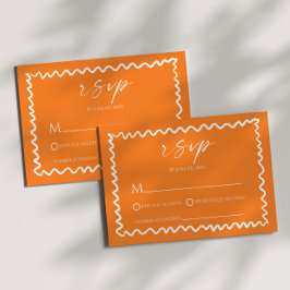 Whimsische Zitrus-Orange-Wellige-Rand-Hochzeit RSVP Karte