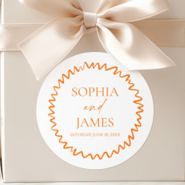 Whimsische Zitrus-Orange-Wellige-Rand-Hochzeit Runder Aufkleber