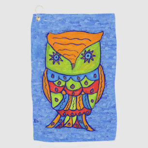 Whimsischer Abstrakt Owl Green Face Star Eyes Blue Golfhandtuch