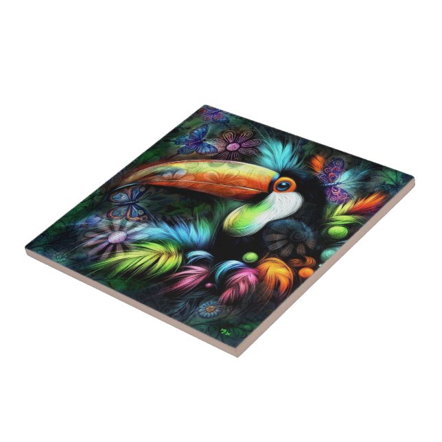 Whimsischer Abstrakt Toucan Bird Toucans Aquamarin Fliese (Seite)