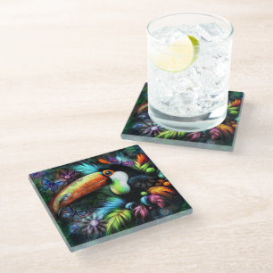 Whimsischer Abstrakt Toucan Bird Toucans Aquamarin Glasuntersetzer