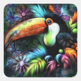 Whimsischer Abstrakt Toucan Bird Toucans Aquamarin Quadratischer Aufkleber