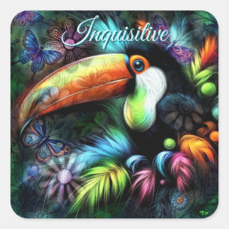 Whimsischer Abstrakt Toucan Bird Toucans Aquamarin Quadratischer Aufkleber