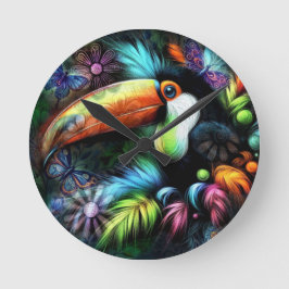 Whimsischer Abstrakt Toucan Bird Toucans Aquamarin Runde Wanduhr