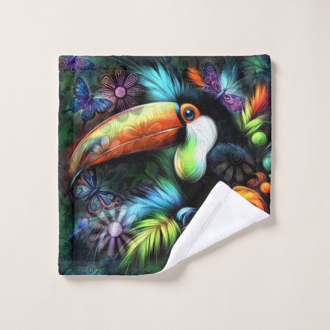 Whimsischer Abstrakt Toucan Bird Toucans Aquamarin Waschlappen (Waschlappen)