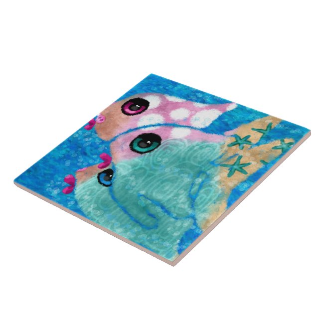 Whimsischer Abstrakter Fischstrand Nautical Aquama Fliese (Seite)