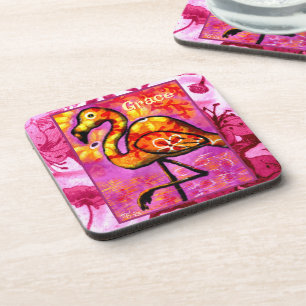 Whimsischer abstrakter Flamingo-Vogel personalisie Getränkeuntersetzer