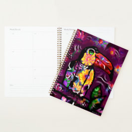 Whimsischer Abstrakter Floral Toucan Bird Lila Planer