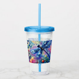 Whimsischer Abstrakter Libellenfliege Aquamarin Bl Acryltrinkbecher