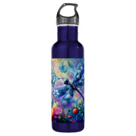 Whimsischer Abstrakter Libellenfliege Aquamarin Bl Edelstahlflasche