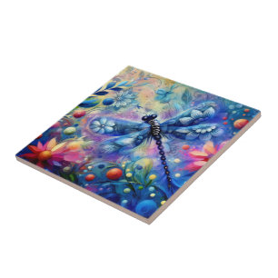 Whimsischer Abstrakter Libellenfliege Aquamarin Bl Fliese