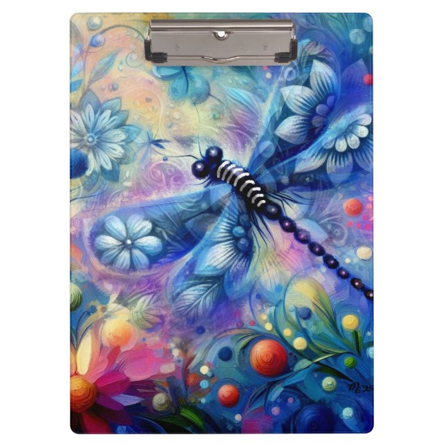 Whimsischer Abstrakter Libellenfliege Aquamarin Bl Klemmbrett (Vorderseite)