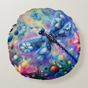 Whimsischer Abstrakter Libellenfliege Aquamarin Bl Rundes Kissen