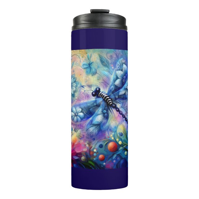 Whimsischer Abstrakter Libellenfliege Aquamarin Bl Thermosbecher (Vorderseite)