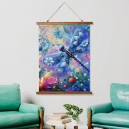 Whimsischer Abstrakter Libellenfliege Aquamarin Bl Wandteppich Mit Holzrahmen