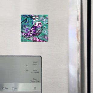 Whimsischer Abstrakter Vogel Aquamarine Lila Blüte Magnet