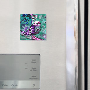 Whimsischer Abstrakter Vogel Aquamarine Lila Blüte Magnet