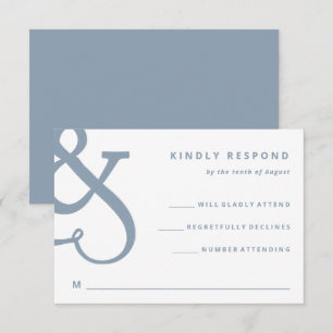 Whimsischer Ampersand   Dusty Blue Wedding RSVP Karte