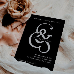 Whimsischer Ampersand   Moody Black Wedding Einladung