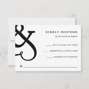Whimsischer Ampersand   Schwarz-Weiß-Hochzeit RSVP Karte